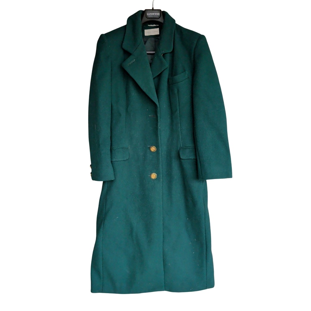 Vintage 100% Wool Long Coat Emerald Green Casual Corner Womens Size 6